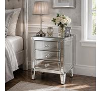 Rexwood Valencia Mirrored Bedside Table 3 Drawers - Plain Finish