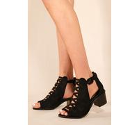 'Reydah' Mid High Block Heel Sandals With Peep Toe & Criss Cross Detail Where's That From Black 3