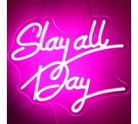 ReyeeInc Slay All Day Neon Sign, Pink Aesthetic Slay Neon Lights and USB Powered Bright Dimmable Funny Y2k Signs for Teen Girls Preppy Dorm Room Women Bedroom Downtown Coquette Room Wall Decors