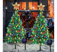ReyeeInc Solar Christmas Trees Decorations, Solar Powered Xmas Tree Lights Outdoor Waterproof with 50 LEDs and 8 Modes for Yard, Lawn, Pathway, Garden, Front Porch, Cemetery, Graveside Decor (2 Pack)