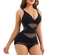 REYEOGO V Neck Bra Bodysuit Shapewear for Women Tummy Control Waist Trainer Full Body Shaper Butt Lifter Briefs Jumpsuit Tops, Black, Medium