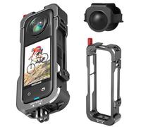 REYGEAK Cage for insta360 X4, Aluminium Utility Frame for Insta360 X4 Metal House Case,Protective Rig with Silicone Lens Cover,Cold Shoe Interface with 1/4" Threads Cold Shoe Mount Folding Fingers