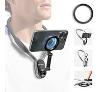 REYGEAK Magnetic Neck Phone Holder, Cell Phone Holder Around Neck POV/Vlog Selfie Mount Hand Free Phones Neck Holder Video Recording Chest Stand for iPhone 15 14 13 12 Pro Max Plus Mini (Grey)