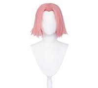 REYHS Cosplay Wig, Haruno Sakura Cosplay Wig, Pink Short Wig, mit Free Wig Cap, Halloween Costume Cosplay, für Weihnachten Carnival Party(Größe:Style 2)