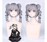 REYHS Idolmaster Cinderella Girls Ranko Kanzaki 40 cm Medium Long Grey Cosplay Wig for Women Anime Costume Party with Two Wavy Ponytai