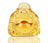 Reyife Healing Crystal Laughing Buddha Statue Mini Happy Lucky Buddha Figurine Meditation Feng Shui Wealth Ornament for Desk Car Home Decor