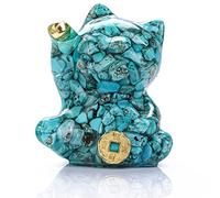 Reyife Turquoise Lucky Cat Figurine Maneki Neko Money Cats Statue