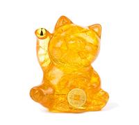 Reyife Yellow Crystal Lucky Cat Figurine Maneki Neko Money Cats Statue | Hand Carved Animal Statue, Feng Shui Decoration for Home Office Attract Good Luck Money Wealth with Gift Box