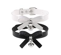 REYIN-CHHN 2 Pcs Adjustable Kawaii Choker Collar Necklace PU Leather Bow Choker with Bell Cute Cat Cosplay Necklace Neckband Sexy Lolita Choker Jewelry for Women