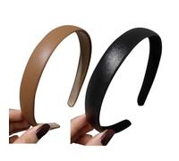 REYIN-CHHN 2 Pcs PU Leather Headbands Faux Leather Hair Hoops Vintage Wide Hairbands Head Bands French Hair Accessories for Women Girls Black and Brown