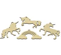 REYIN-CHHN 24-Pack Unfinished Wooden Ornaments, Unicorns & Rainbow Shapes, DIY Blank Xmas Tree Hanging Wood Slices for Kids DIY Art Crafts (4 Assorted Shapes)