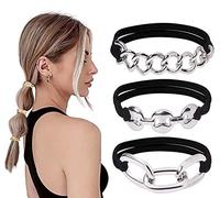 REYIN-CHHN 3 Pcs Bracelet Hair Ties for Women,Gold Bracelet Hair Ties With Beige Black Elastic,Ponytail Holders Elastic Hair Ring Ropes Hair Accessories