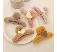 REYIN-CHHN 5 Pack Love Plush Hair Clips, Simple Artificial Fur Half Hair Barrettes, Temperament Hair Accessories for Women Girls