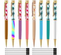 REYIN-CHHN 8 Pieces Dynamic Liquid Flower Pen Dries Flower Ballpoint Pen Floating Flower Ballpoint Pens Liquid Metal Ballpoint Pens with 8 Pieces Black Ink Pen Refills for Office Supplies Women Girls