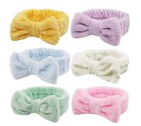 REYIN-CHHN Spa Fuzzy Terry Cloth Skincare Headbands - 6 Pcs Cute Bow Hair Bands for Women's Makeup, Face Washing, and Skin Care