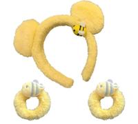 REYIN-CHHN Yellow Plush Bear Ears Headband and 2 Hair Ties - Cute Bee and Bear Ears Fashion Headband for Women and Ponytail Holders