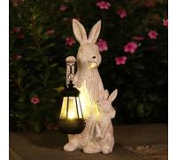 REYISO Solar Garden Statues Bunny Decor with LED Lights Home Decorations Outdoor Garden Rabbit Statue for Patio, Balcony, Yard, Lawn Ornament - Unique Housewarming Birthday Gifts for Women