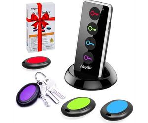 Reyke Key Finder, 80dB+ RF Item Locator Tags with 131ft. Working Range, Wireless Remote Finder Locator for Finding Wallet, Phone, Glasses, Pet Tracker, 1 RF Transmitter & 4 Receivers