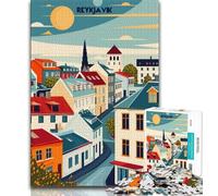 Reykjavik Cityscape Travel Poster 1000 Piece Jigsaw Puzzles,Challenging To Complete But Fun And Humorous with Matching Poster And Trivia Sheet 50x75cm