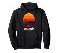 Reykjavik Iceland Retro Nordic Northern Lights Mountains Ski Pullover Hoodie