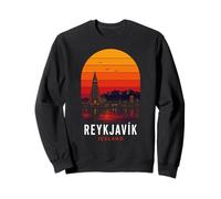 Reykjavik Iceland Retro Nordic Northern Lights Mountains Ski Sweatshirt