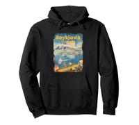 Reykjavik Landscape Iceland Travel Retro Poster Style Pullover Hoodie