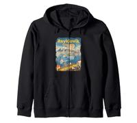 Reykjavik Landscape Iceland Travel Retro Poster Style Zip Hoodie