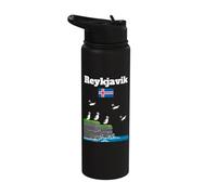 Reykjavik Souvenir Puffin Colony Sea Cliffs Iceland Flag Stainless Steel Insulated Water Bottle