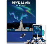Reykjavik Travel Poster Jigsaw Puzzles for Teenagers 1000 Piece Puzzle,Challenging To Complete But Fun And Humorous Birthday Present,Gifts,Wall Art 38x26cm