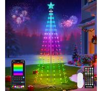 REYLAX 6FT/1.8M Outdoor Christmas Cone Tree with 265 LEDs, RGB Colour Changing Pre-lit Smart Christmas Tree Lights, DIY Lightshow, Music Sync, Outdoor Decoration Lights, App & Remote Control