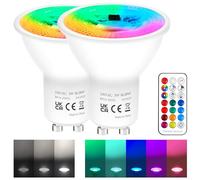 REYLAX GU10 Colour Changing LED Bulbs 2 Pack, 5W Dimmable Spot Light Bulb | with Remote Control, 12 RGB Colours + Cool White, 5 Modes, Timer, GU10 LED Bulbs for Atmosphere and Daily Lighting