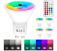 REYLAX GU10 Colour Changing LED Bulbs Dimmable 50 Watt Equivalent with Remote 5W GU10 Spotlight Cool White 12 Colours RGB Spot Lights 5 Modes Timer for Atmosphere and Daily Lighting Pack of 4