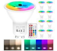 REYLAX GU10 Colour Changing LED Bulbs Dimmable 50 Watt Equivalent with Remote 5W GU10 Spotlight Warm White RGBW Spot Lights 5 Modes Timer for Atmosphere and Daily Lighting Pack of 8