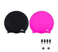 Reymand 2 Pack Extra Large Swimming Cap for Braids and Dreadlocks, Silicone Swimming Hat for Long Hair, Weaves,Curls & Afros, Waterproof Adult Swim Cap Bathing Caps for Women Men(Black+Rose）
