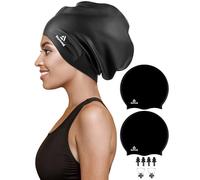 Reymand 2 Pack Extra Large Swimming Cap for Braids and Dreadlocks, Silicone Swimming Hat for Long Hair, Weaves, Curls & Afros, Waterproof Adult Swim Cap Bathing Caps for Women Men(Black+Black)