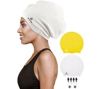 Reymand 2 Pack Extra Large Swimming Cap for Braids and Dreadlocks, Silicone Swimming Hat for Long Hair, Weaves, Curls & Afros, Waterproof Adult Swim Cap Bathing Caps for Women Men(Yellow+White)