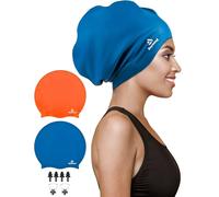 Reymand 2 Pack Extra Large Swimming Cap for Braids and Dreadlocks, Silicone Swimming Hat for Long Hair, Weaves, Curls & Afros, Waterproof Adult Swim Cap Bathing Caps for Women Men(Orange+Navy)