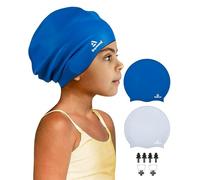 Reymand 2 Pack Kids Extra Large Swimming Cap for Long Thick Hair, Waterproof Silicone Swimming Hat for Toddler Child Youth Girls Boys, Durable Swim Cap Bathing Caps for Braids, Afros(Navy+Grey)
