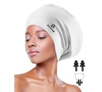 Reymand Swimming Cap Women for Long Thick Hair, 3 Size Silicone Swimming Hat for Dreadlocks, Braids, Weaves, Extensions, Curls & Afros, Adult Waterproof Swim Cap Bathing Caps for Women Men(White-XL)