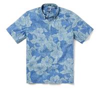 Reyn Spooner Hawaiian Hibiscus Aloha Shirt - Button Front, Aloha Biscus - Blue Horizon, Medium