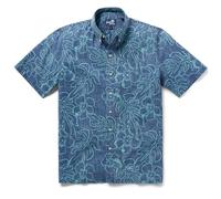 Reyn Spooner Men’s Tropical Leaves Hawaiian Aloha Shirt - Button Front, Monstera Ink - Dress Blues, XL