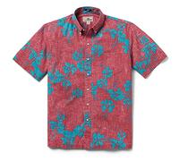 Reyn Spooner Men's 50th State Floral Hawaiian Aloha Shirt - Button Front, Red, Medium