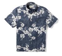 Reyn Spooner Men's 50th State Flower Button Front Shirt, Navy, Navy, Large