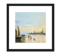 Reyna Manescau Venice View Seascape Painting 8X8 Inch Square Wooden Framed Wall Art Print Picture with Mount Artery8 Black One Size