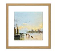 Reyna Manescau Venice View Seascape Painting 8X8 Inch Square Wooden Framed Wall Art Print Picture with Mount Artery8 Light Oak One Size
