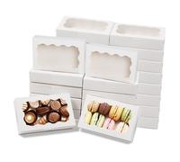 Reynards 60 pcs Cookie Boxes, 7x4.3x1.5in White Bakery Boxes with Window, Treat Boxes Small Cake Boxes for Macaron Chocolate Truffle Dessert Pastry, 7x4.3x1.5inch
