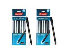 Reynolds AEROSLIM BP - BLACK (PACK OF 10) I Lightweight Ball Pen With Comfortable Grip for Extra Smooth Writing I School and Office Stationery | 0.7mm Tip Size | Pen for BTS
