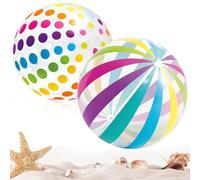 REYOK 2 Pack Colorful Inflatable Beach Balls Rainbow Stripe and Polka Dot Design Pool Balls Summer Water Toys for Kids and Adults Beach Party Swimming Pool Garden Outdoor Fun