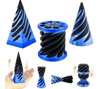 REYOK 3PCS Blue Impossible Cone Pyramid,Spiral Cone Fidget Toy,3D Printed Tidget Toy,Cone Fidget Toy,Pyramid Passthrough Sculpture,Blue Impossible Pyramid,Desktop Decoration for Home Office Desk