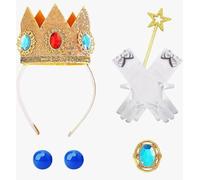 REYOK 5pcs Princess Crown Accessories Kit,Princess Costume Accessories,Gold Crown,Blue Earrings,Gloves,Star Magic Wand,brooches for Kids Girls Halloween Party Cosplay Set